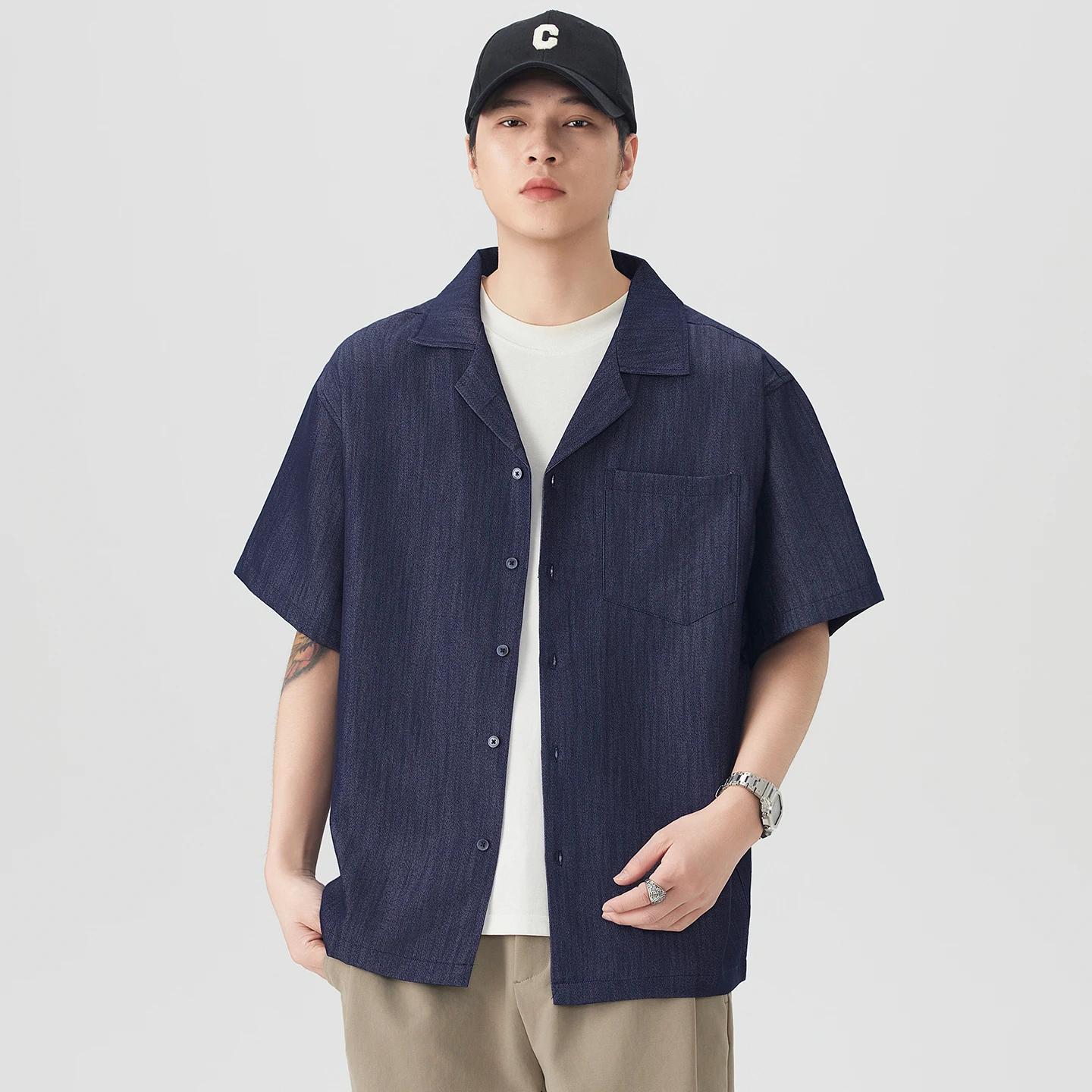 

Summer Short Sleeve Shirt Men Fashion Vintage Streetwear Loose Casual Plus Size Shirts Cardigan Coat Male Blouses Tops