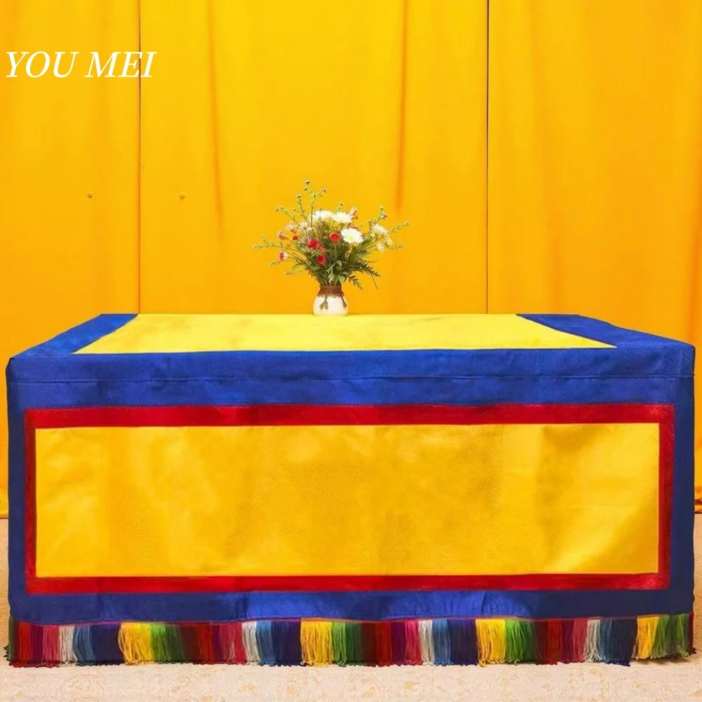 

Tibetan Altar Table Cover Buddhist Altar Tablecloth Home Use Yellow Cloth Table Skirt Square Style Tea Table Mat Chinese Style