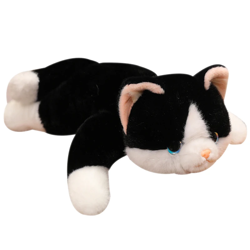 Lying Cat Pillow Stuffed Yellow Grey Black White Little Kitten Doll Plush Toy Fluffy Soft Cartoon Animal Plushie Present