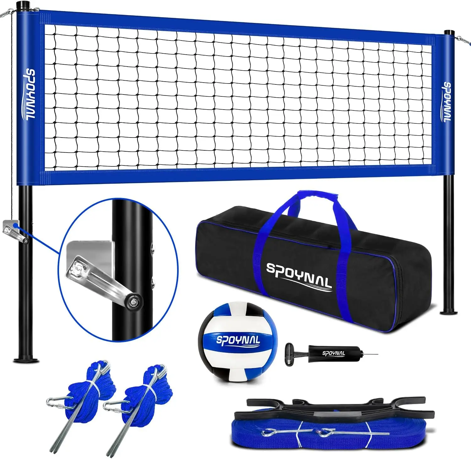 

Portable Volleyball Net Set for Outdoor Use, Featuring Adjustable Height Steel Poles, Anti-Sag Winch System, Pump, Boundary Line, and Carry Bag, Ideal for Backyard, Beach, Lawn