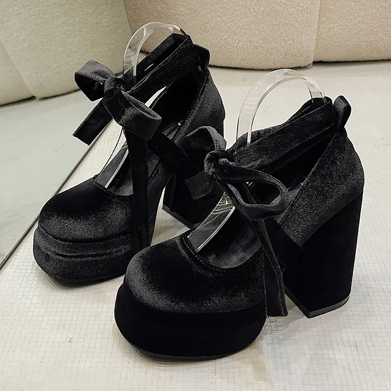 Lolita Shoes Women Heels Round Toe Super-high Mary Janes Chunky Heels Platform Elegant Trend High Quality Fashion Pink