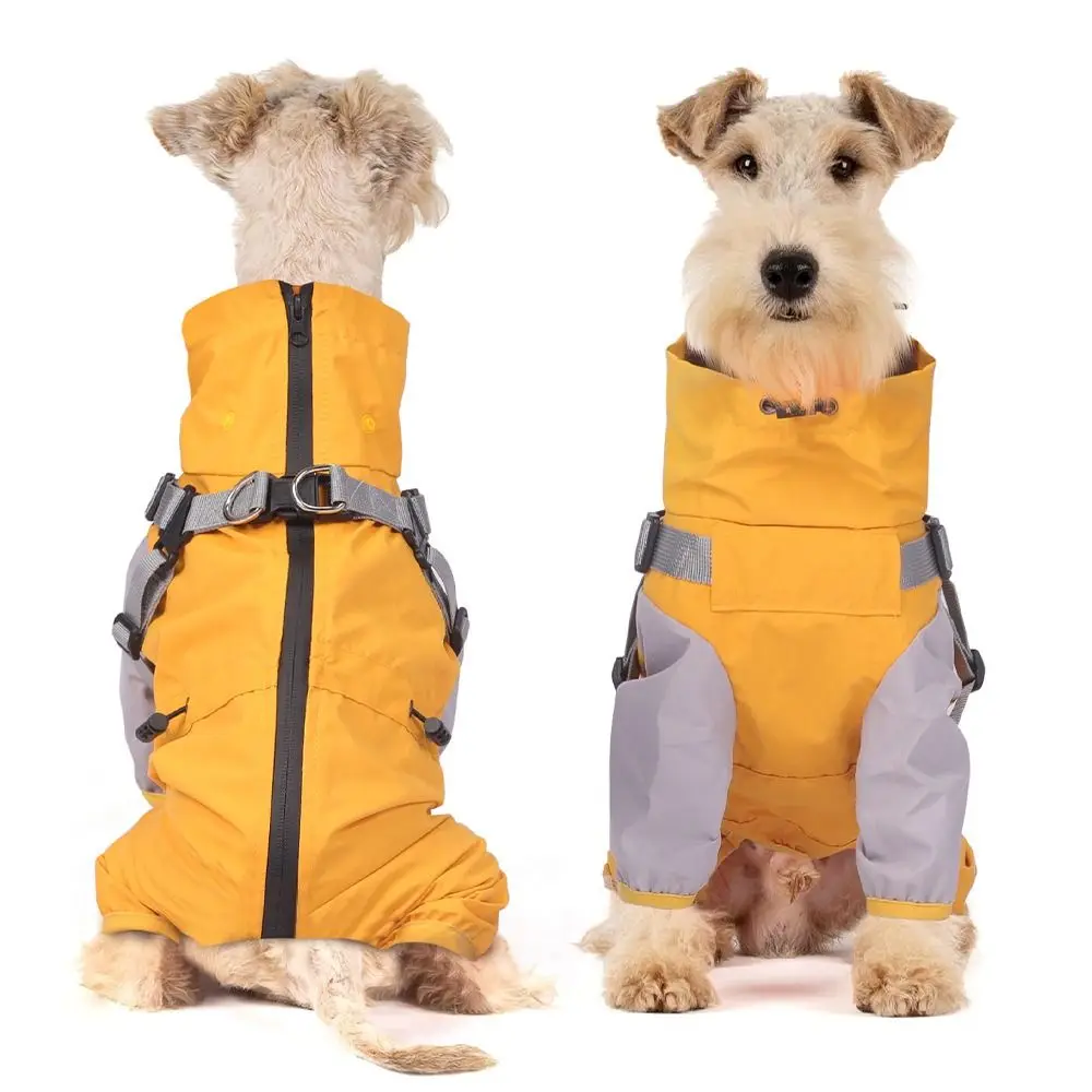 

Waterproof Pet Dog Raincoat Four Legged Clothing with Hat Outdoor Dog Raincoat Reflective Stripe Breathable Dog Rain Jacket