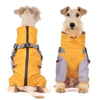Waterproof Pet Dog Raincoat Four Legged Clothing with Hat Outdoor Dog Raincoat Reflective Stripe Breathable Dog Rain Jacket