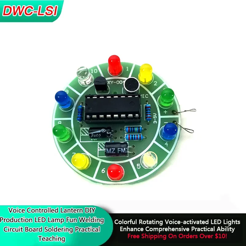 Voice Controlled Rotating LED Colorful Light Kit DIY Electronic Kit Fun Welding Practice Kit