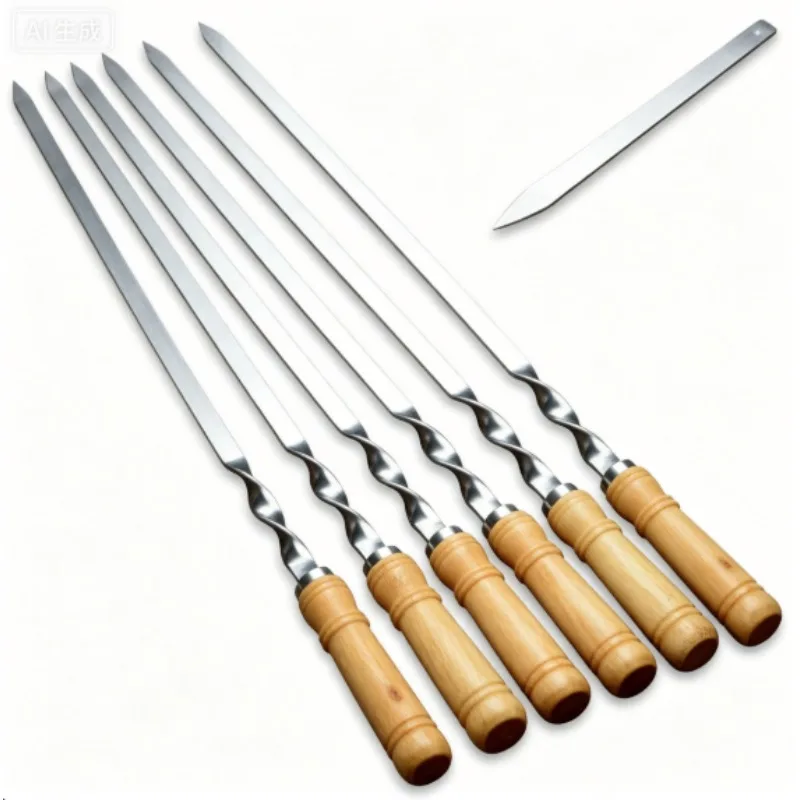 21.6 Inch Flat Stainless Steel BBQ Skewers (17.5 Inch Cooking Area) Kebab Barbecue Skewers for Home Grilling & Kabob, Set of 6
