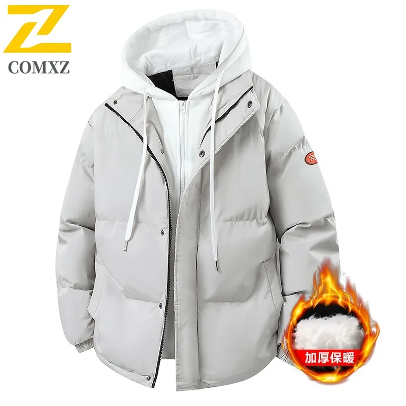 Men's Winter Thickened Workwear Cotton Jacket American style Fleece-Lined Hooded Parka Windproof Casual Overcoat Fit Camping