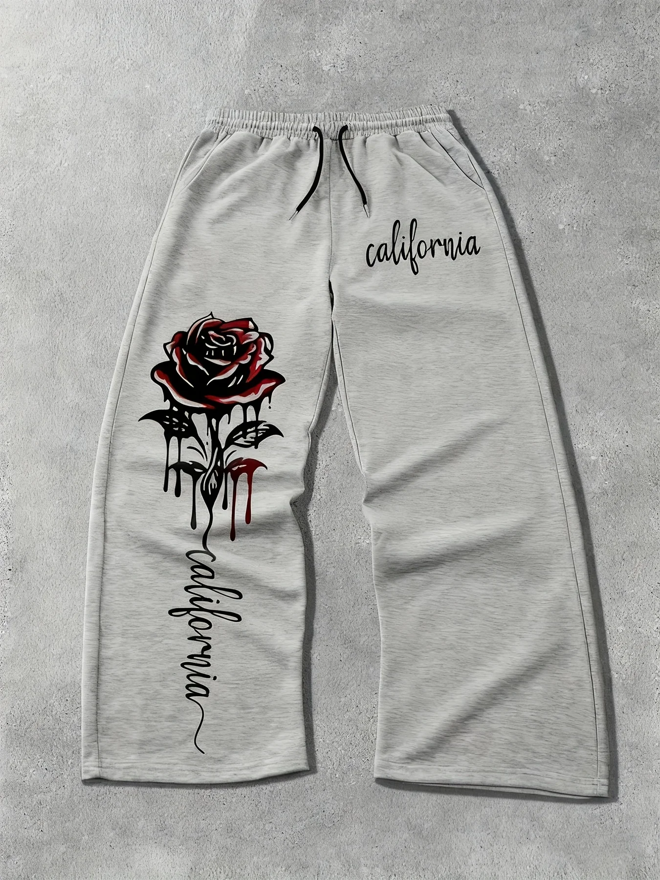 

Men's Versatile and Exquisite Rose Pattern Printed Drawstring Loose Casual and Comfortable Daily Versatile Drape Sweatpants