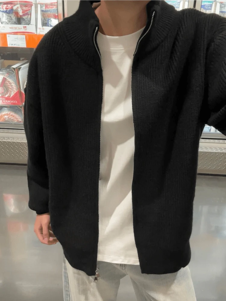ay Stand Collar Open Cardigan Sweater Men's Sle Autumn High End Feeling Inner Jaet Cleanfit Knitted Outerwear