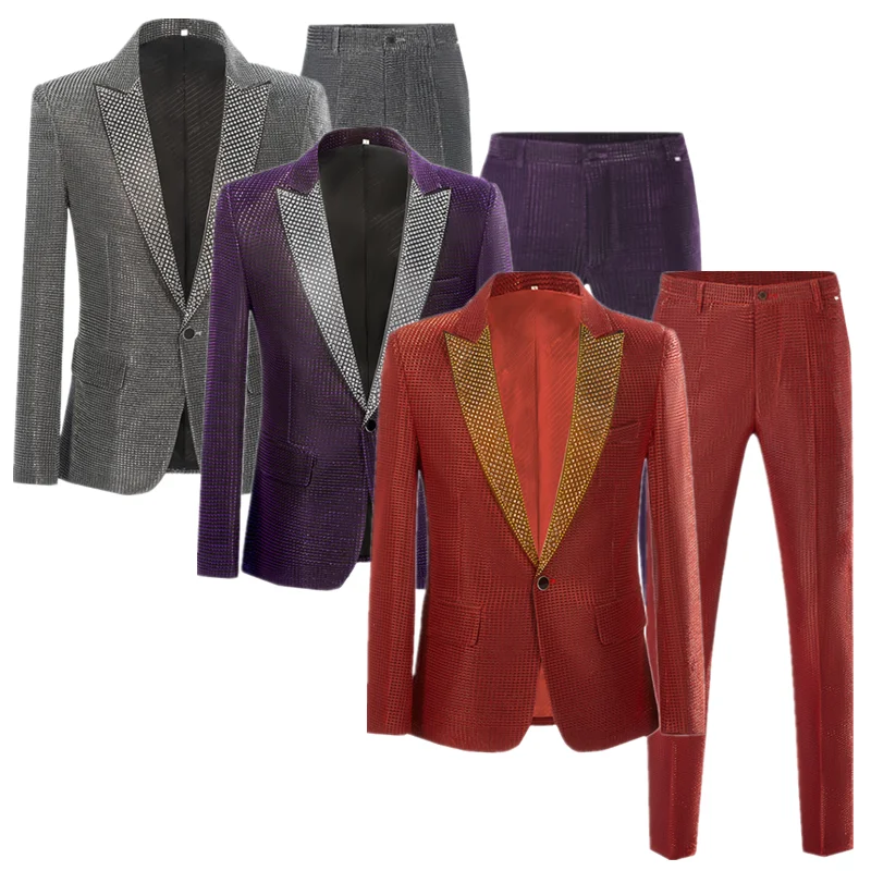 

New Red Suit for Men's Luxurious Wedding Dance Party Suits, Fashion Singer Pianist Performance Blazers and Pants