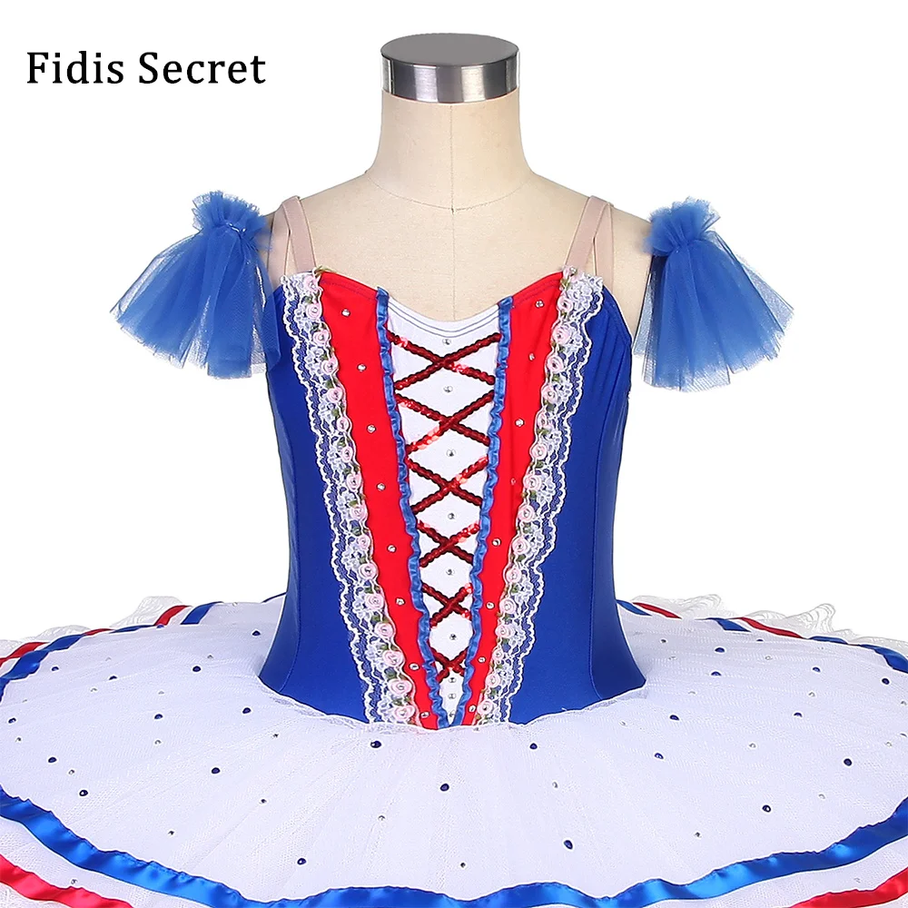 Royal Blue Bodice w/ White Tulle Platter Ballet Tutus,Girls Ballerina Sugar Plum Fairy Dance Competition Performance Stage Wear