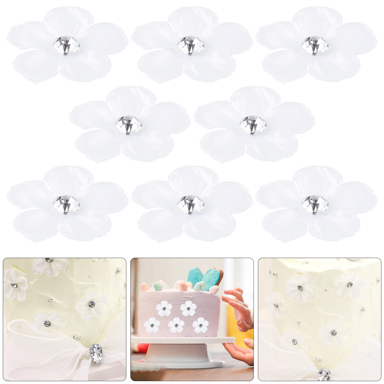 

64 Pcs Decorations Birthday Cake Toppers Diamond Flower Insert naments Cloth Premium Material Use Suitable Parties