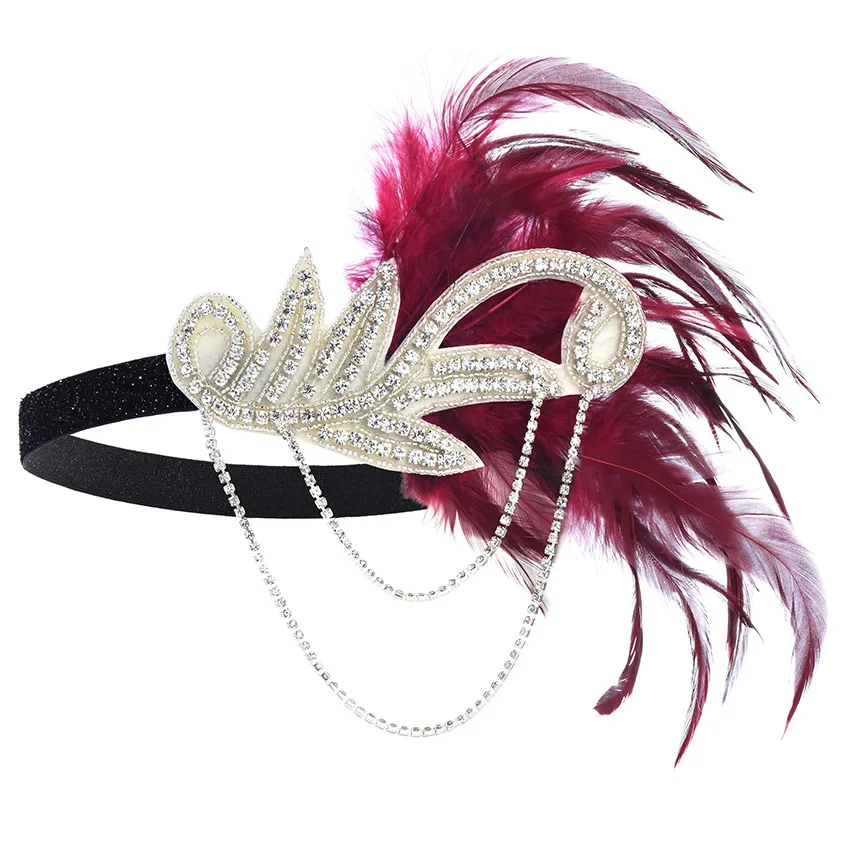 1PCS 1920er Jahre Flapper Kleid Zubehör Retro Party Requisiten GATSBY CHARLESTON Stirnband Federband für Hochzeit Flapper Girl Band – Detail 2