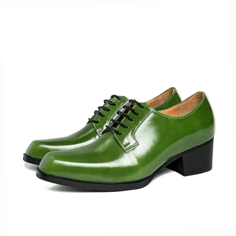 5 Cm High Heels Mens Leather Shoes Luxury Genuine Leather Brand Handmade Black Formal Business Party Social Shoes 2025 New Style