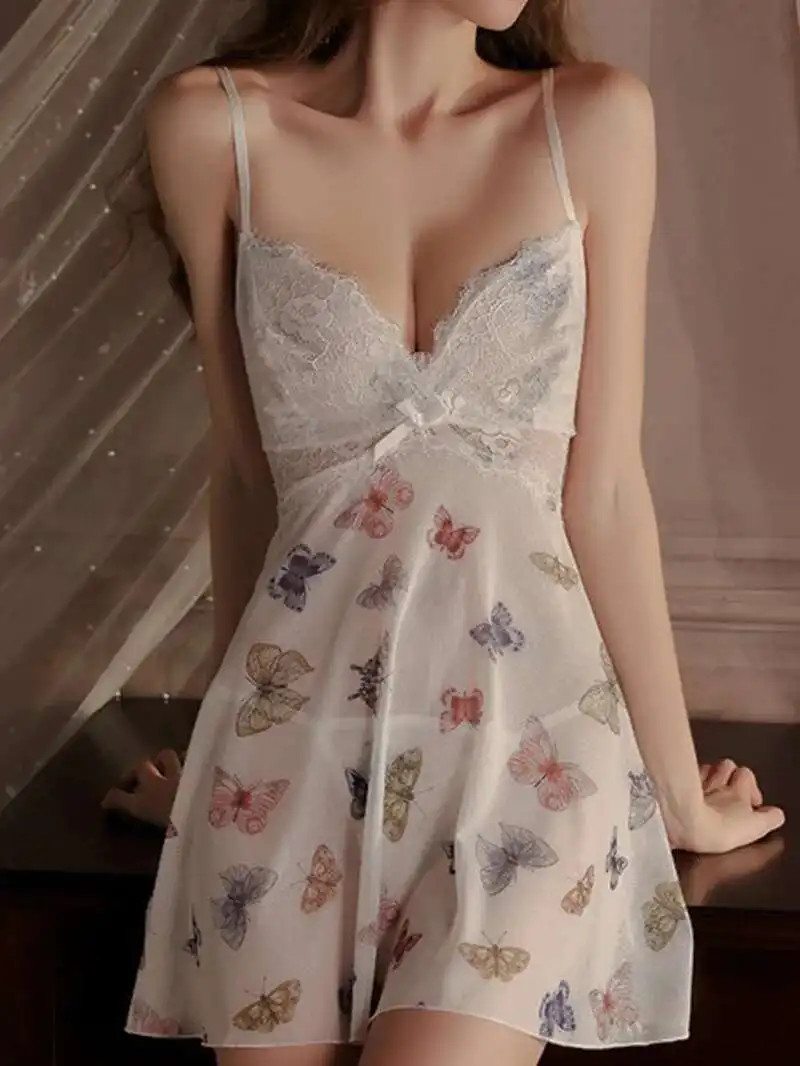 

Новое сексуальное белое кружевное шифоновое платье с глубоким v-образным вырезом и принтом бабочки, с перспективой и утечкой сзади, летнее пляжное платье 3X4D