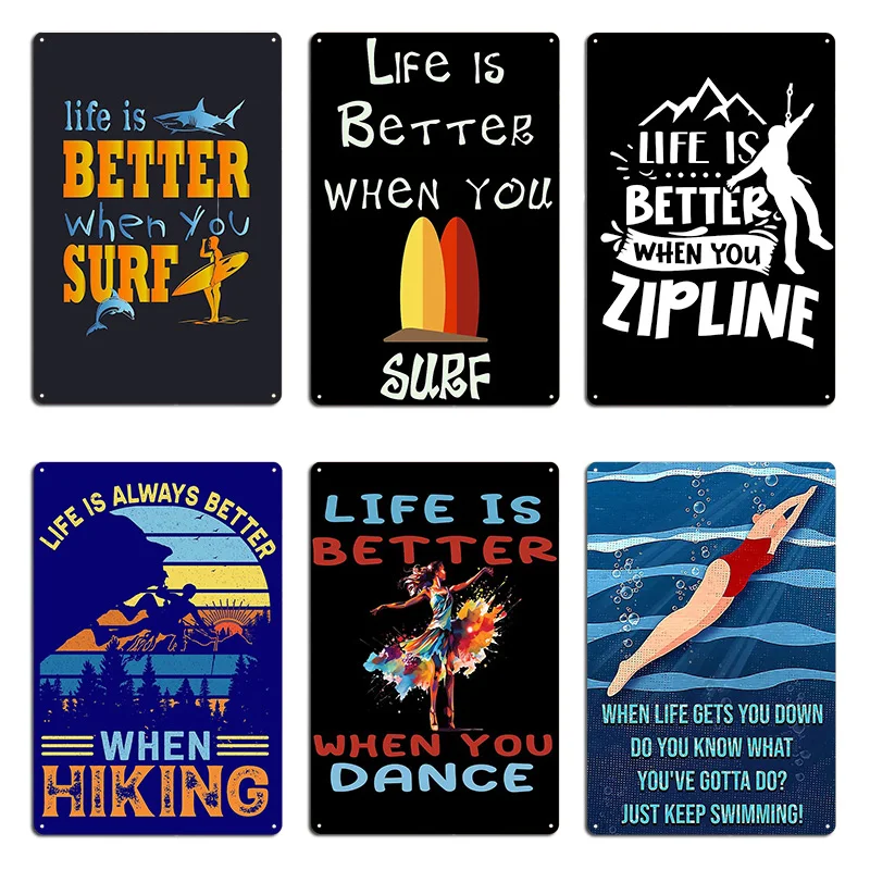 Life Is Better When You Just Kitesurf Metal Sign Wall Party Plates Retro Camping Swimming Surf Hiking Tin Sign Poster