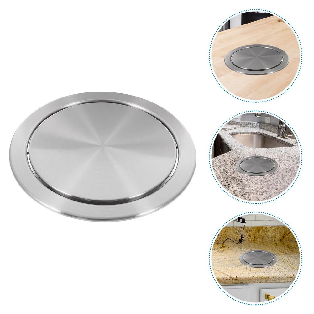 

Plate Countertop Trash Can Lid Child Baby Trashcans Turntable 430 Stainless Steel Plates Garbage Bathroom Tabletop Recessed