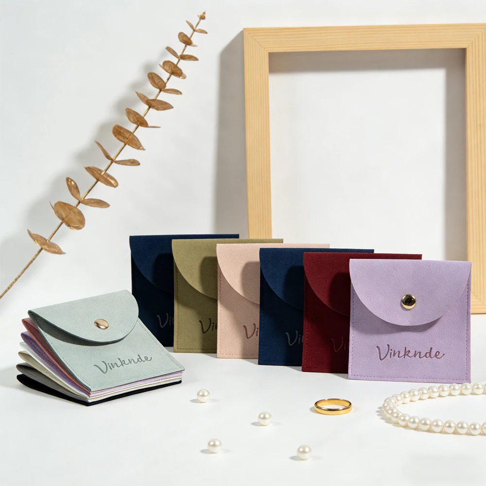 

50Pcs/Lot microfiber Jewelry Packaging Bags Necklace Ring Organizer Storage Snap High End Mini Gift Pouch Personalized Logo