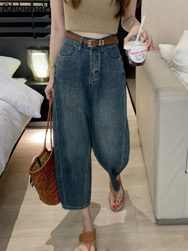 Harem Jeans Women Baggy Office Lady Comfortable Vintage Ankle-length Denim Blue Harajuku Ulzzang Leisure Streetwear High Waist