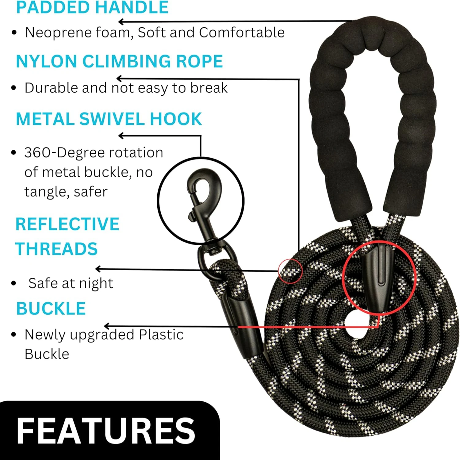 High Quality Premium Reflective 6 FT Dog Leash - Durable and Comfortable for Small, Medium, and Large Breed Pets - Ideal for Nig 4