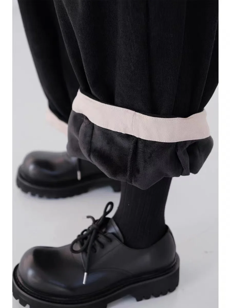 Casual Lose Thi Samt Breite Bein Hosen Herbst Winter Kontrast Farbe Abnehmen Cord Lange Hosen für Frauen l Taille