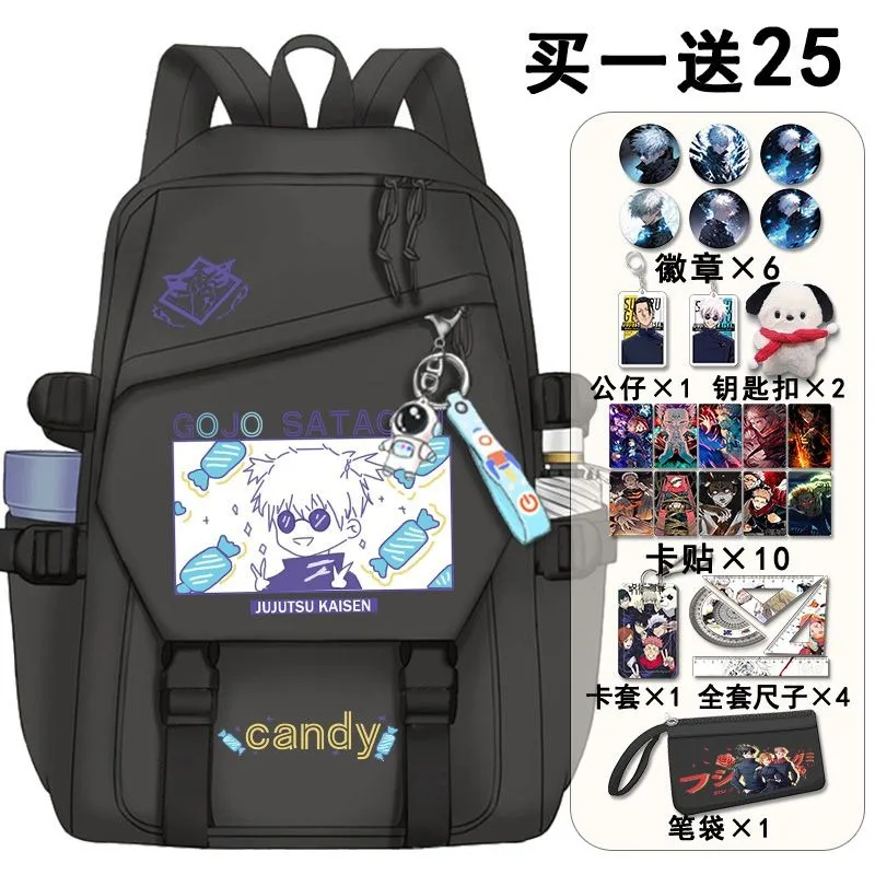 

29×43×13cm White Black, Jujutsu Kaisen, Student Kids Teens School Bags, Large Capacity Mochilas Anime Backpacks For Girls Boys