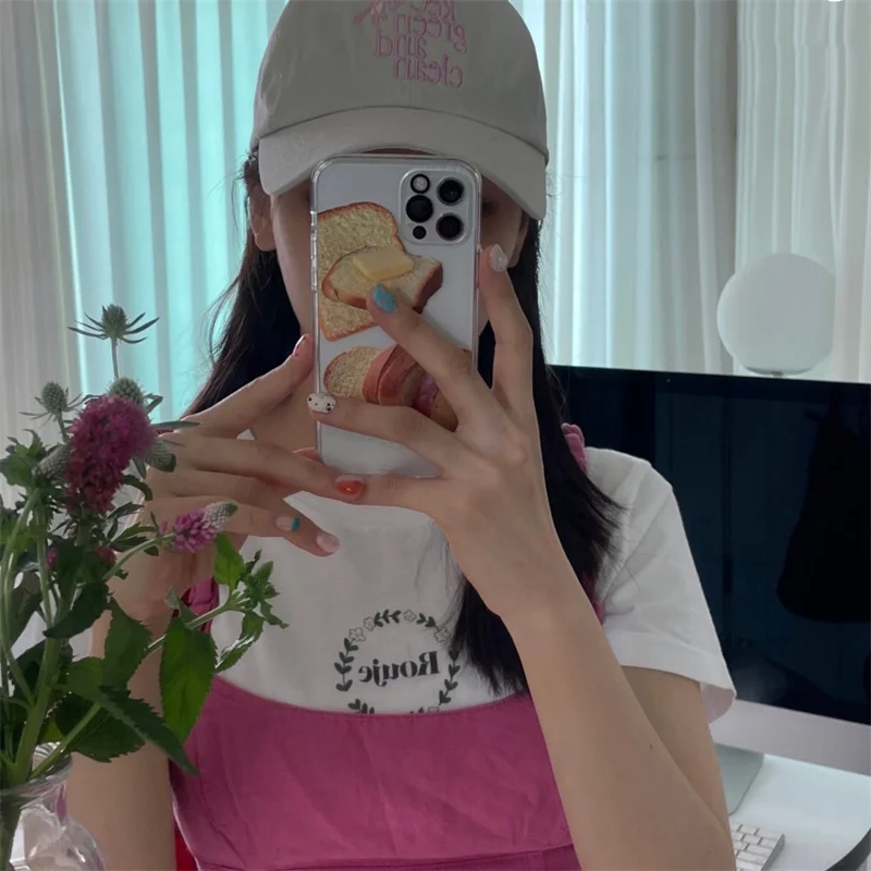 Koreanische Ins Butter Brot Telefon Fall Für iPhone 16 14 15 13 12 11 Pro Max Mini 7 8plus Se XS XR Weiche Kristall Silikon Zurück Abdeckung