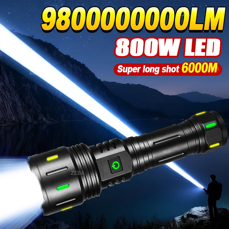 

Сверхмощный фонарь 98000000LM, 800 Вт, светодиодный, перезаряжаемый, с дальностью действия 6000 м, тактический фонарь, суперяркий фонарь для рыбалки