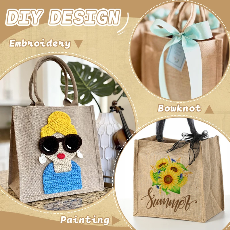 3/6/10PCS Burlap Gift Bags With Handle Reusable DIY Boho Gift Bag Burlap Bridesmaid Tote Bag wedding Bridesmaid Gift Packaging