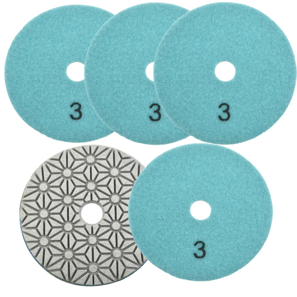 5PCS Tampone per lucidatura diamantato 100mm Asciutto/bagnato 3 fasi Sabbia smeriglio Tamponi per lucidatura Granito Cemento Abrasivo Rettifica Lucidatura Strumento