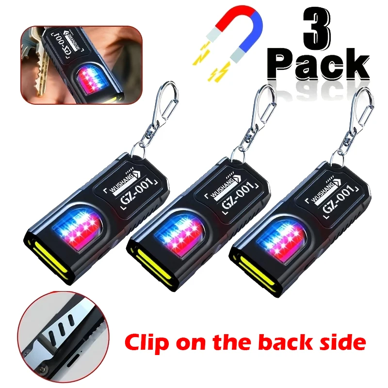Powerful Mini COB LED Keychain Flashlight USB C Rechargeable Hanging Work Light Waterproof Keyring Camping Walking Pocket Lamp