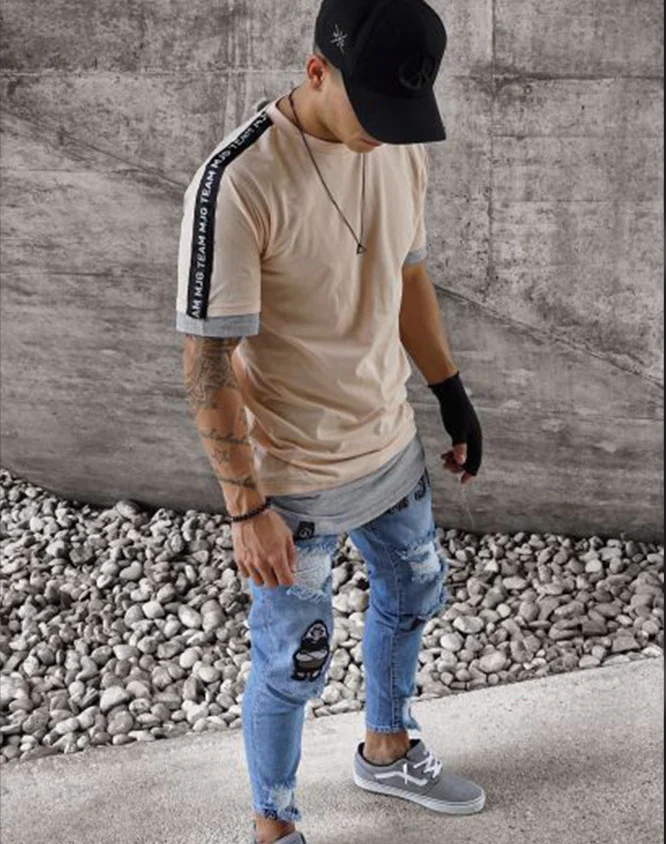 White Embroidery Jeans Men Cotton Stretchy Ripped Skinny Jeans High Quality Hip Hop Black Hole Slim Fit Oversize Denim Pants