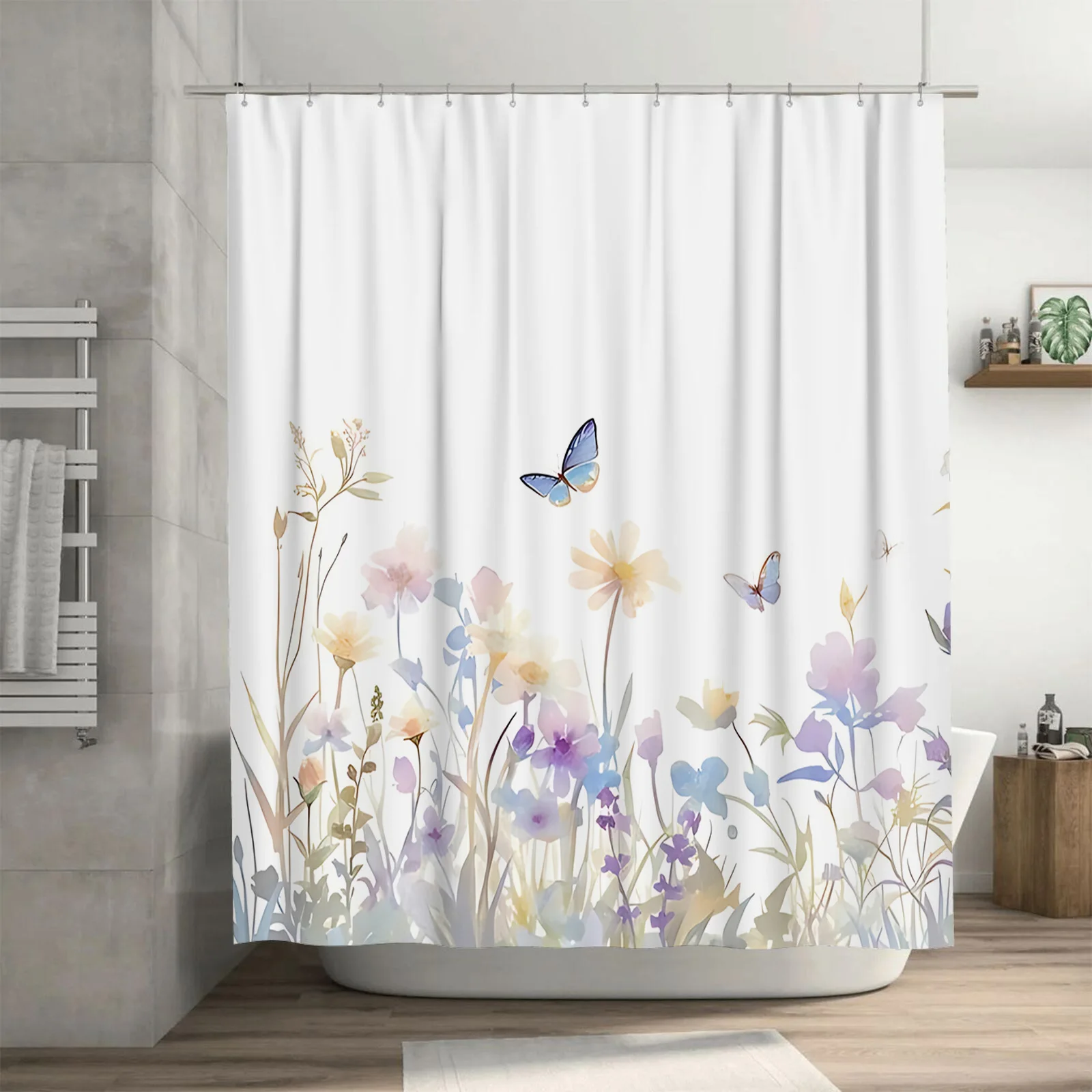 

Элегантный цветок-бабочка, водонепроницаемая, термостойкая, машинная стирка, занавеска для душа, бесплатный крючок, скандинавский минималистский стиль