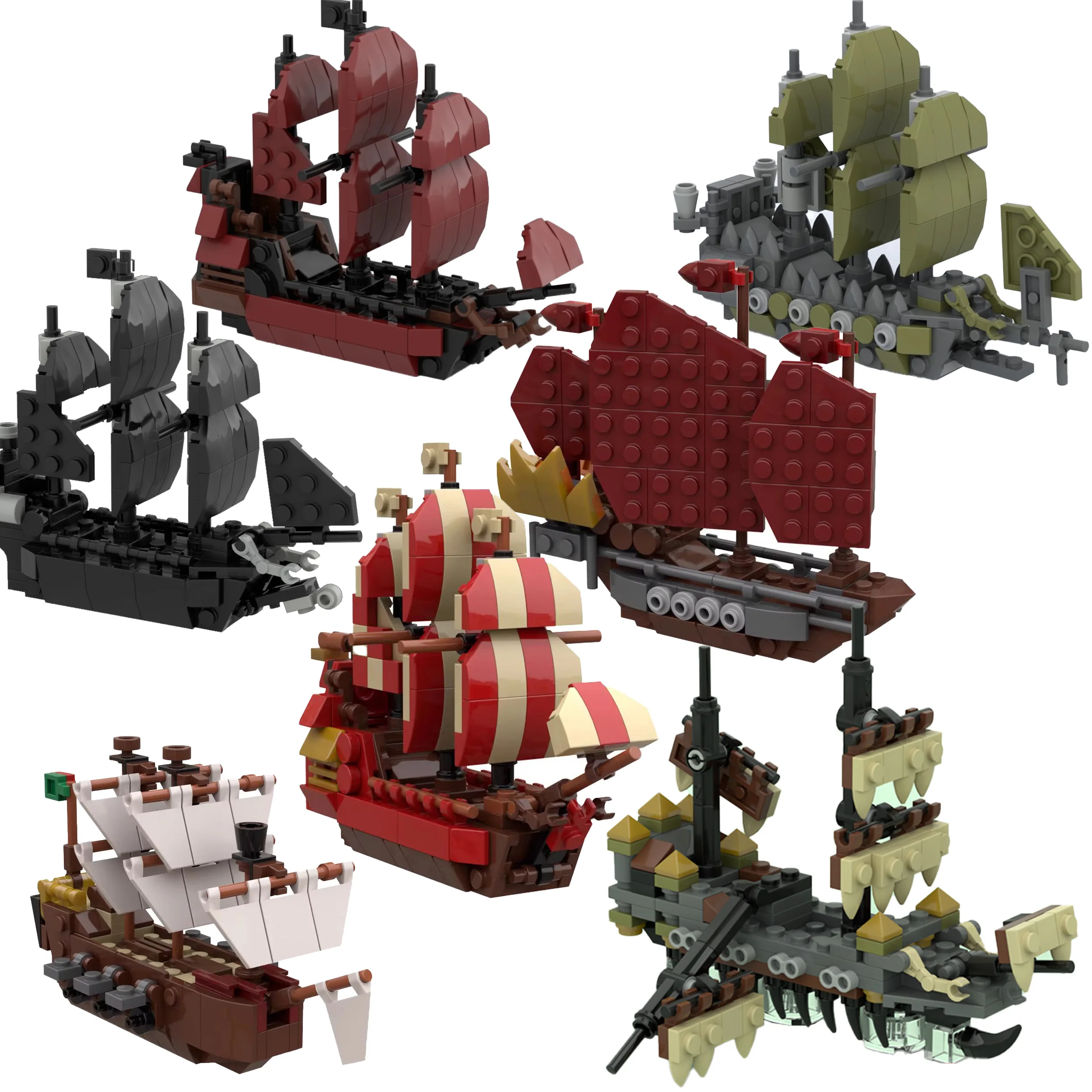

MOC Pirate Boat Model Building Blocks Middle Ages Sailboat Ship Shipping Sailer Bricks Toys