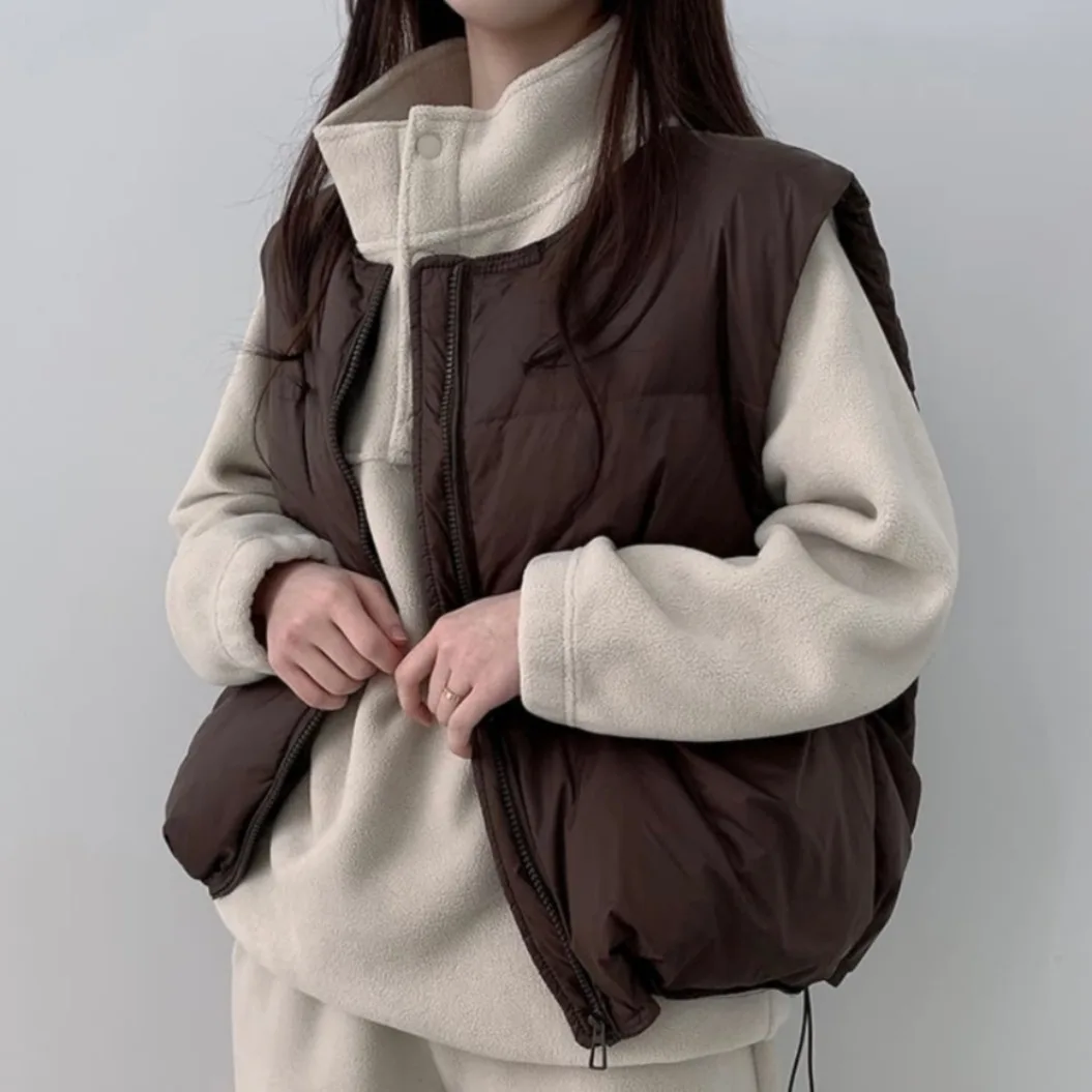 Faionable Chaleco de mujer en capas retro Jaet Otoño Invierno Corte recto Largo Sve Cierre de un solo botón Color Coreano...