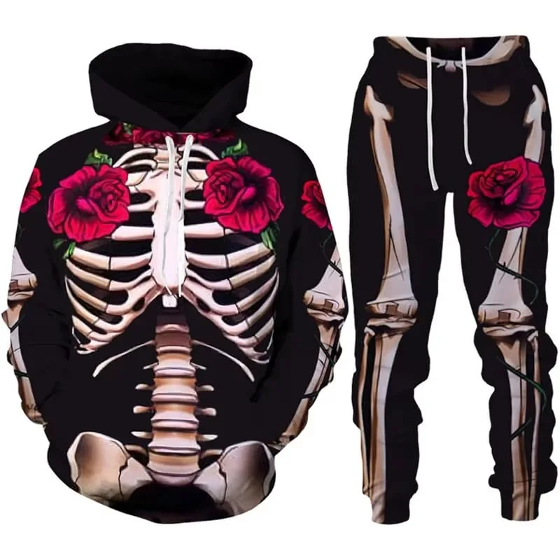 2026 Autumn Pattern Print Mens Two Piece Sets Daily Outdoor Hoodie Sweatshirt And Pants Suits Male Streetwear Vintage Outfits