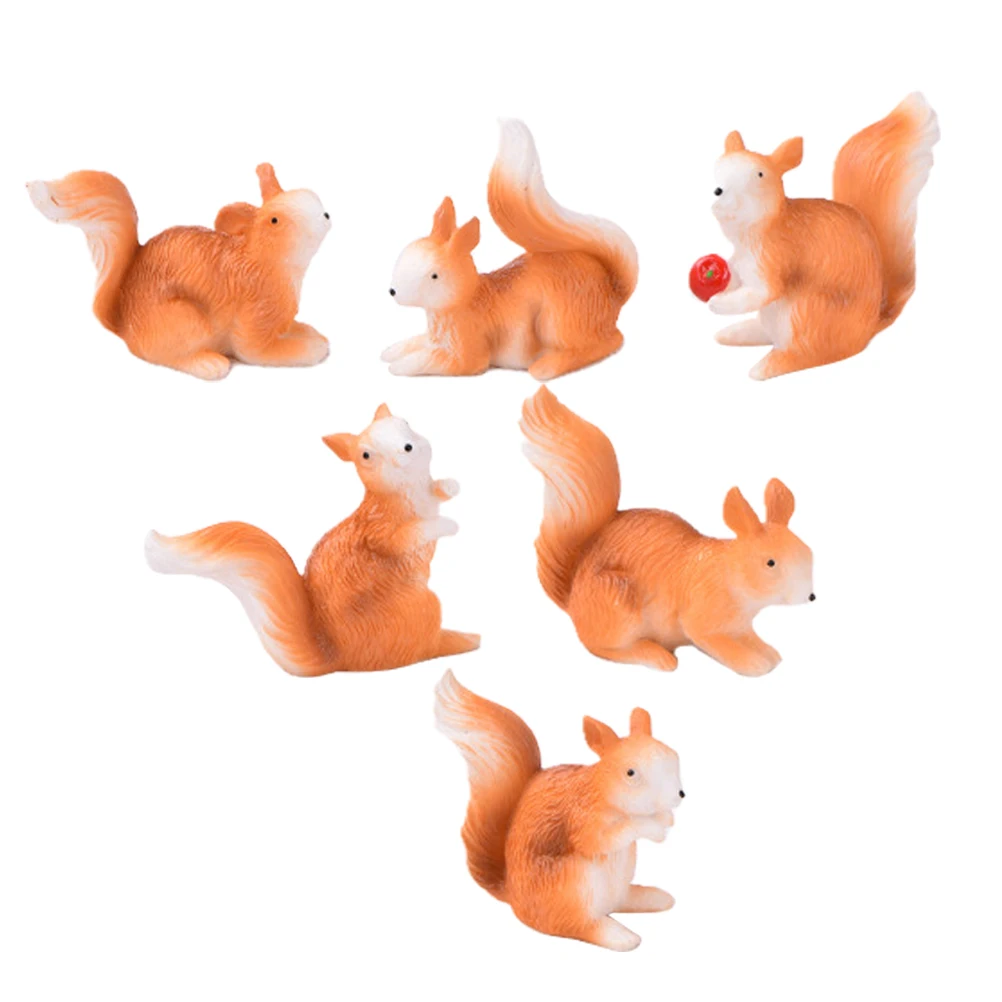 

6pcs Miniature Squirrel Figurines Resin Craft Tiny Statues Garden Ornaments Outdoor Animals Micro Landscape Decor