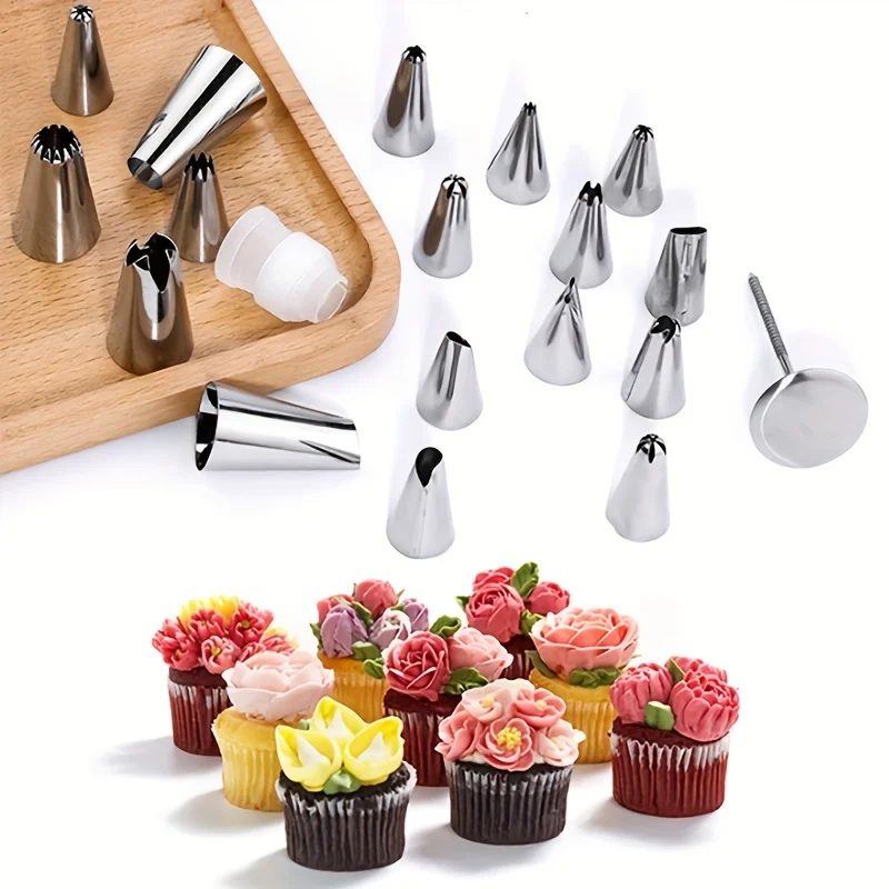 Complete Cake Decorating Set with 55 Stainless Steel Piping Tips, Coupler, Flower Nails, and Storage Box