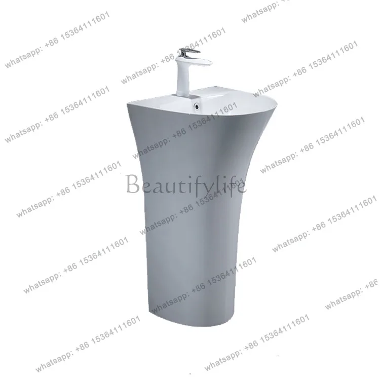 Arc-shaped integrated large column basin with faucet floor wash basin
