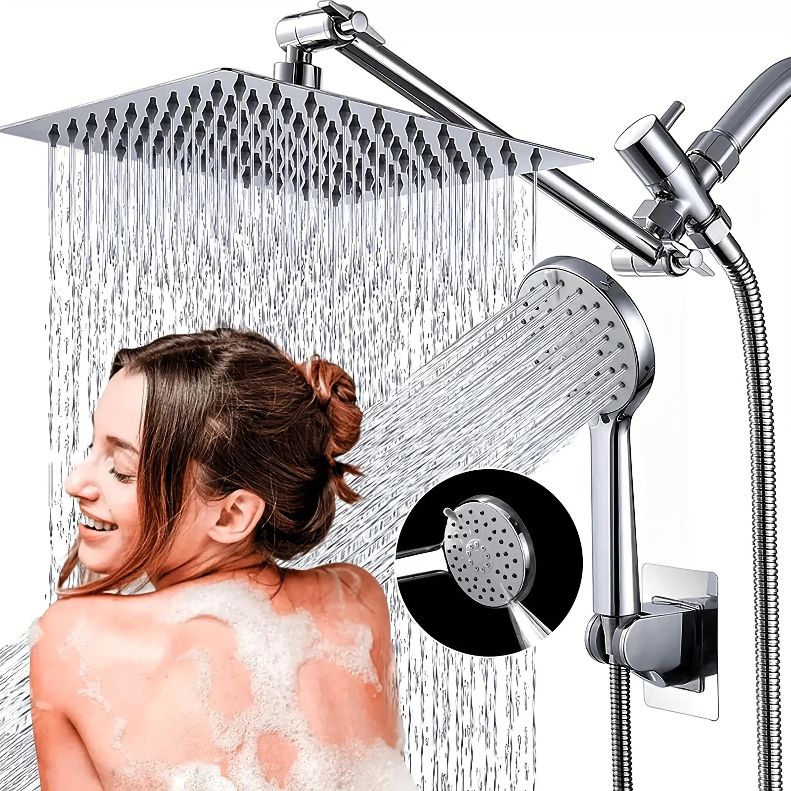 Handheld Bathroom Shower Set Square Easy Mounting 5-mode Shower Set Stainless Steel Sturdy Bathroom Accessories