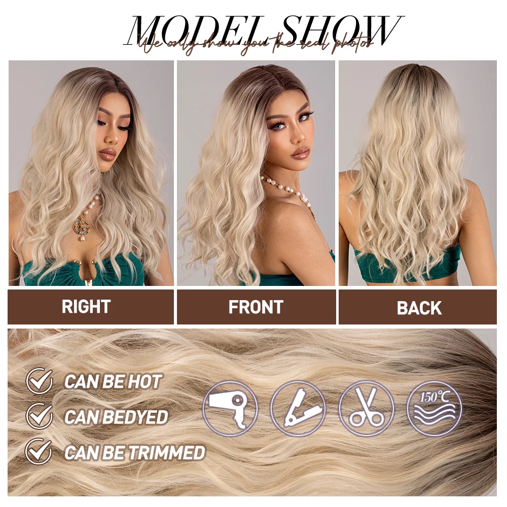 oneNonly Lace Wigs for Women Brown Ombre Blonde Wig Daily Natural Synthetic Lace Front Wig Resistant Fiber Hair