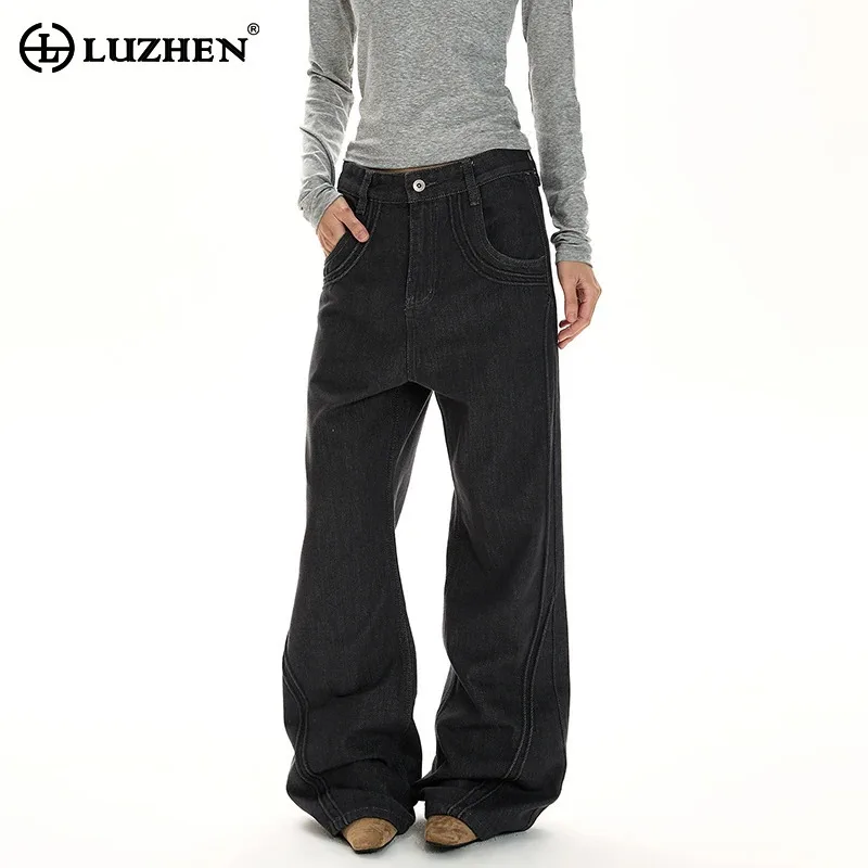 

LUZHEN 2026 New Fashion Solid Color Simple Casual Wide Leg Jeans Men's Women's Handsome High Quality Stylish Denim Pants JY6261