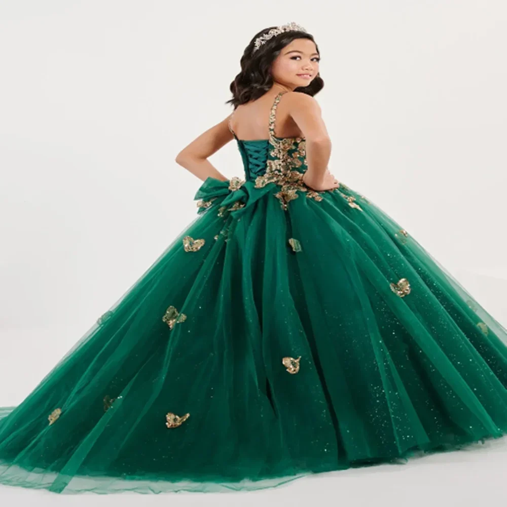 

Customized Flower Girl Dress For Wedding Green Puffy Sleeveless Floor Length Princess Birthday Party Prom Pageant Ball Gown