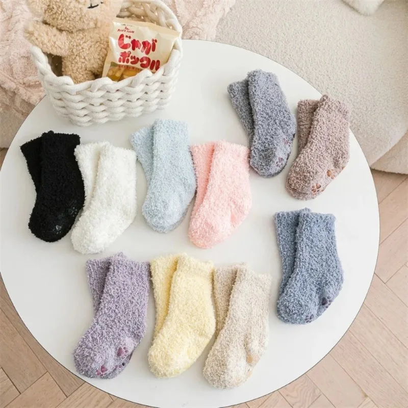 Comfortable Breathable Baby Socks Lovely Baby Boys Girls Coral Fleece Non-slip Kids Toddler Plush Socks