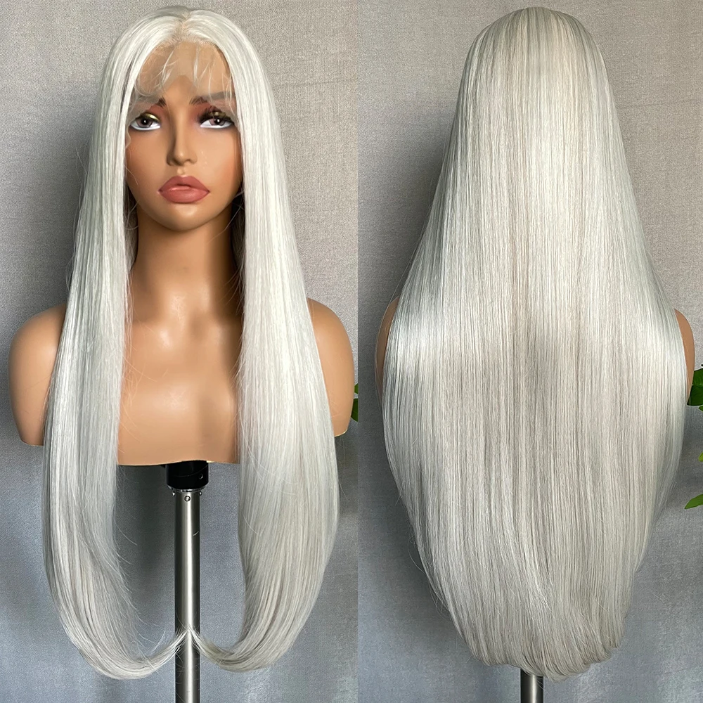 IPARTY Straight Synthetic 13x4 Lace Front Wig with Pre Plucked Trendy Grey Hairstyle with Natural Baby Hair for Black Women