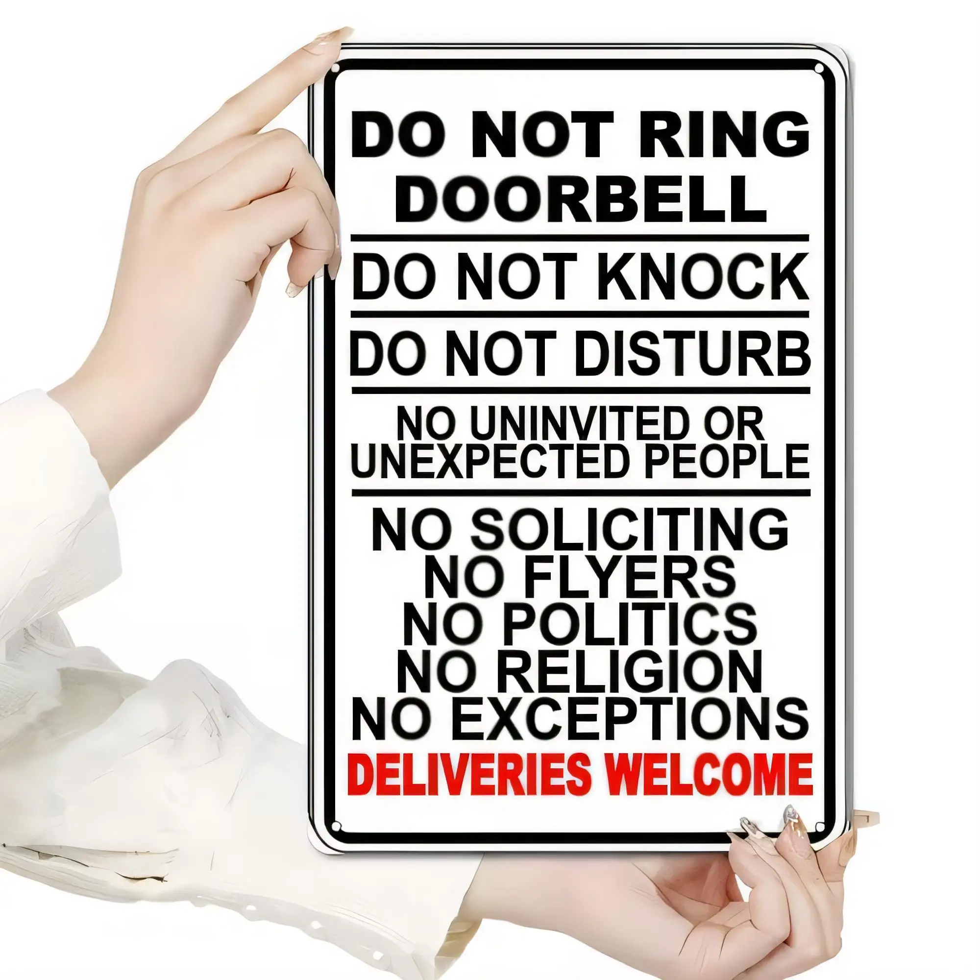 Tin Sign Do Not Ring Doorbell Do Not Knock Do Not Disturb No Uninvited No Soliciting No Flyers No Politics No Religion No Except