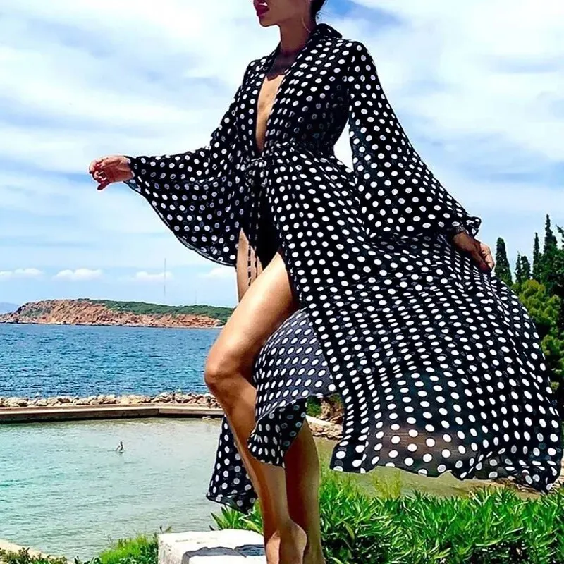 Plus rozmiar damski szyfonowy strój kąpielowy bikini na plażę zakrywający kardigan kimono