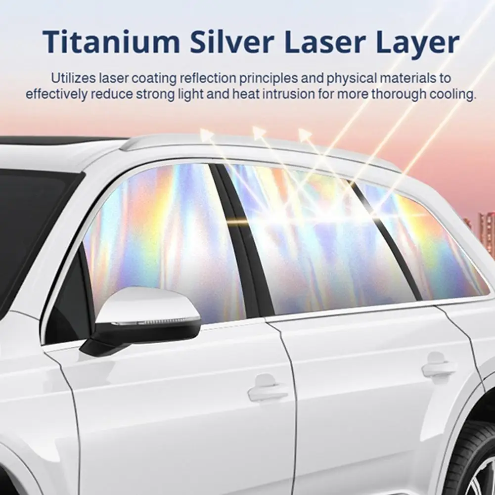 Laser Design Car Side Window Sunshades Opaque titanium silver magnetic material for Summer Heat Insulation Cooling accessories