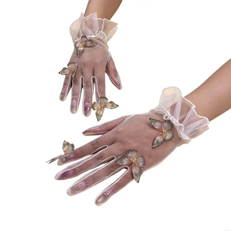 1Pair Elegant Women Bows Gloves Weddings Short Gloves Elegant Ruffled Gloves