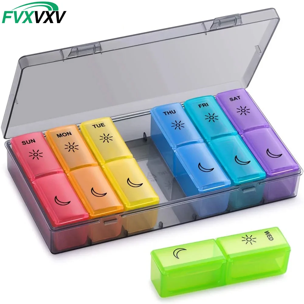 1PCS Weekly Pill Organizer 2 Times a Day - Am/Pm Daily Pill Case Medicine Organizer, Push Button 7 Day Pill Box for Pills/Vitami