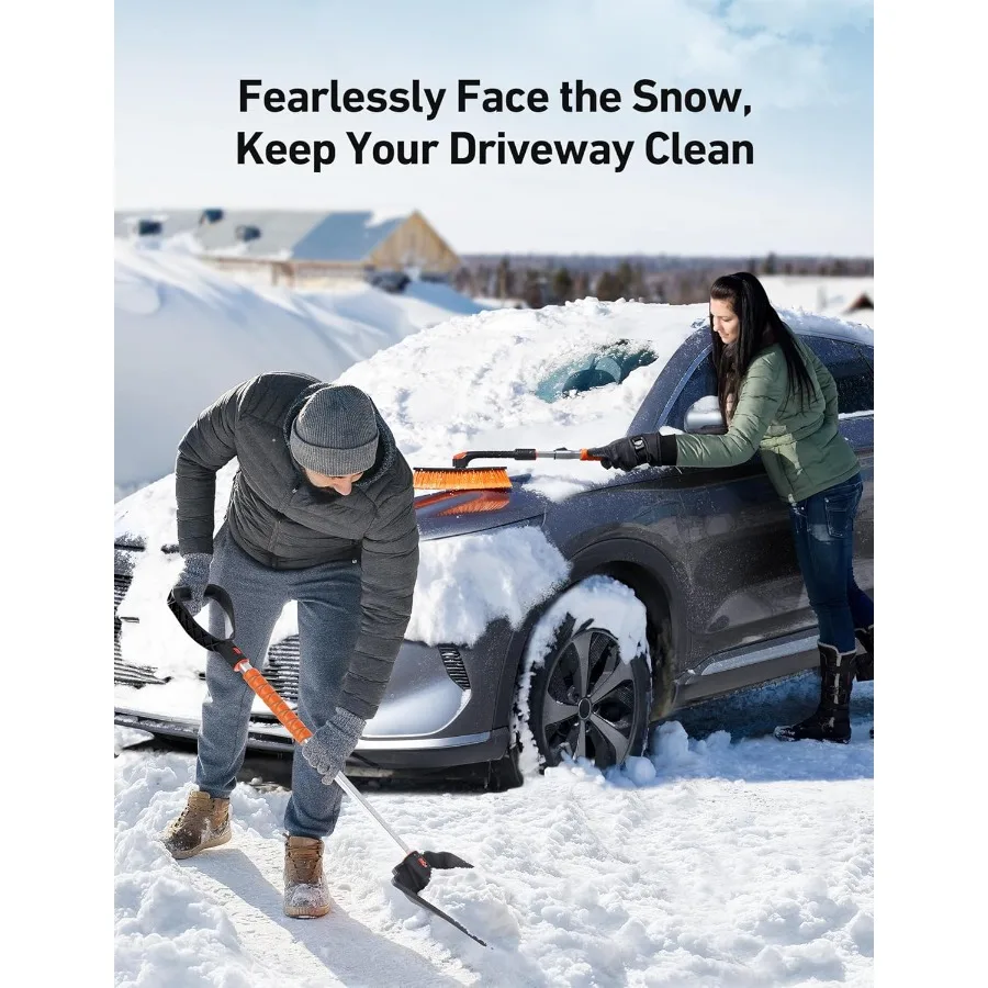 مكشطة ثلج 2 في 1 ومجموعة مجرفة ثلج مع مكشطة ثلج قابلة للتمديد مقاس 47.2 بوصة للزجاج الأمامي للسيارة فرشاة ثلج محورية 360 درجة قابلة للتعديل